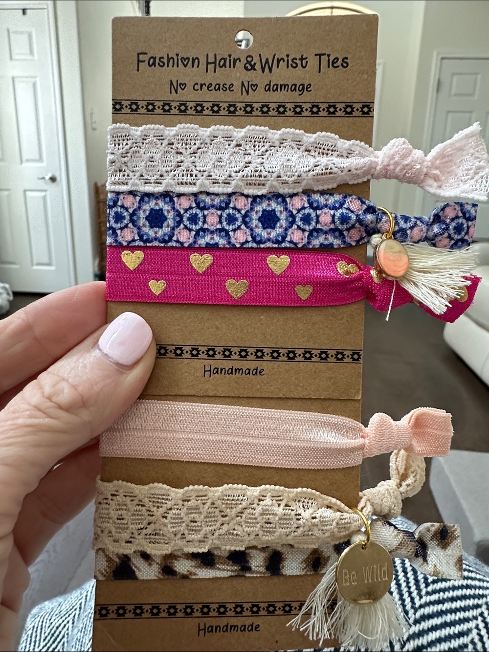 Fashion Hair & wrist ties, no crease no damage Handmade 2 sets of 3